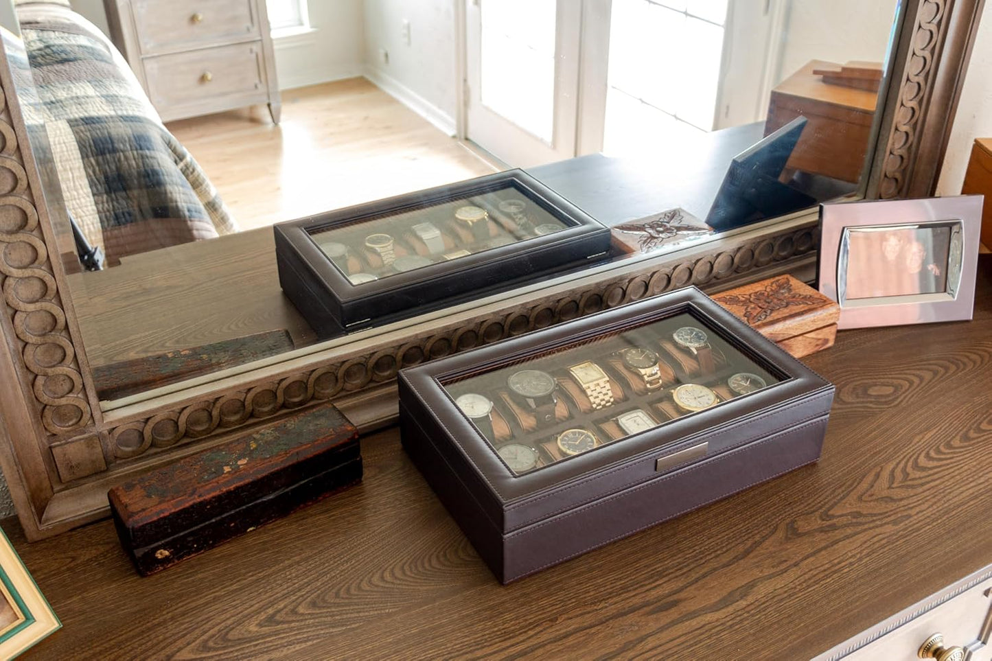 Mens Watch Box Storage Case for Large Watches, PU Leather Organizer, Wrist Display Holder, Watch for men