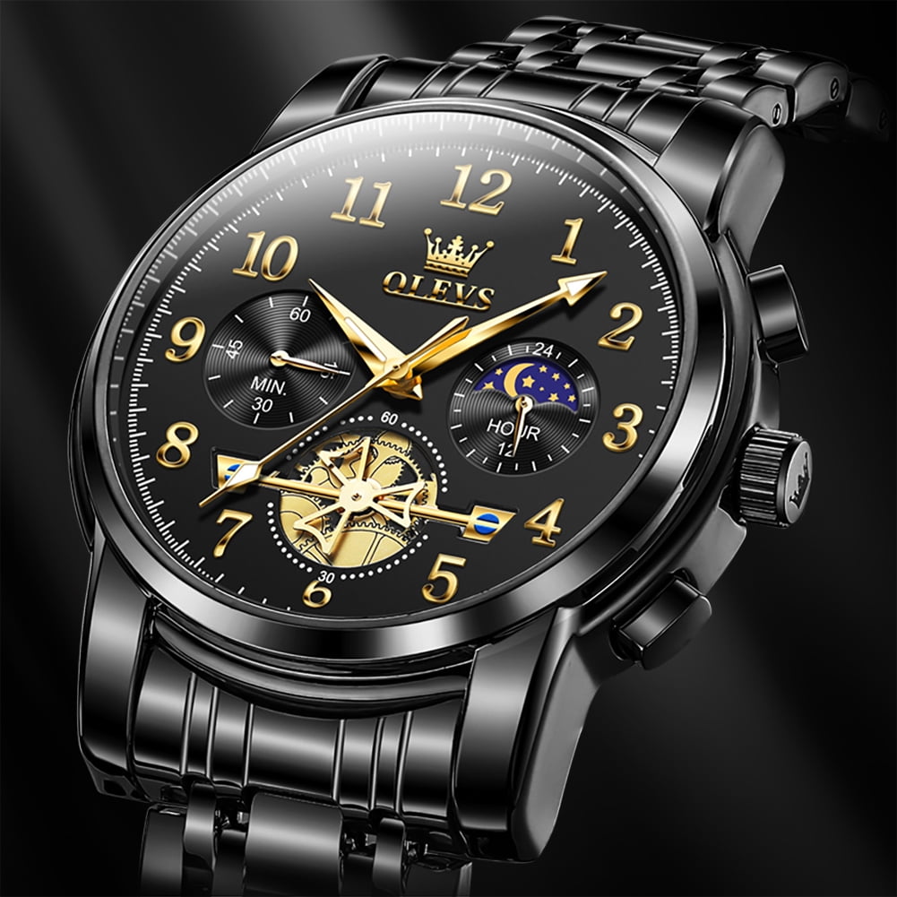 Classic Luxury Analog Watch for Men with Date - Waterproof Two-Tone Stainless Steel Wristwatch in Gold, Black, and Blue with Luminous Features