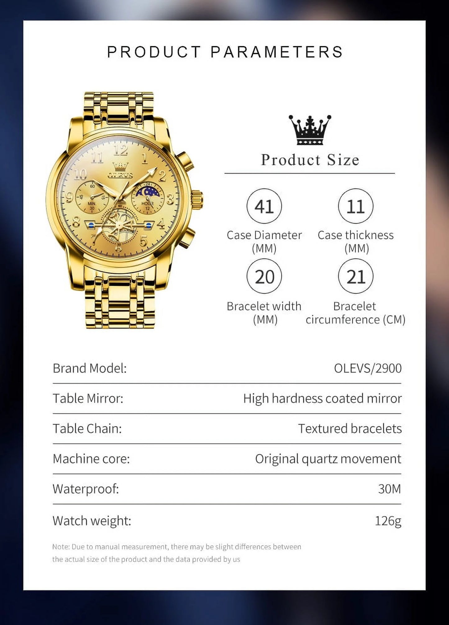 Watch for Men Classic Business Dress Watch with Date - Luxury Digital Analog Two-Tone Stainless Steel, Waterproof Luminous Wrist Watch in Gold/Black/Blue