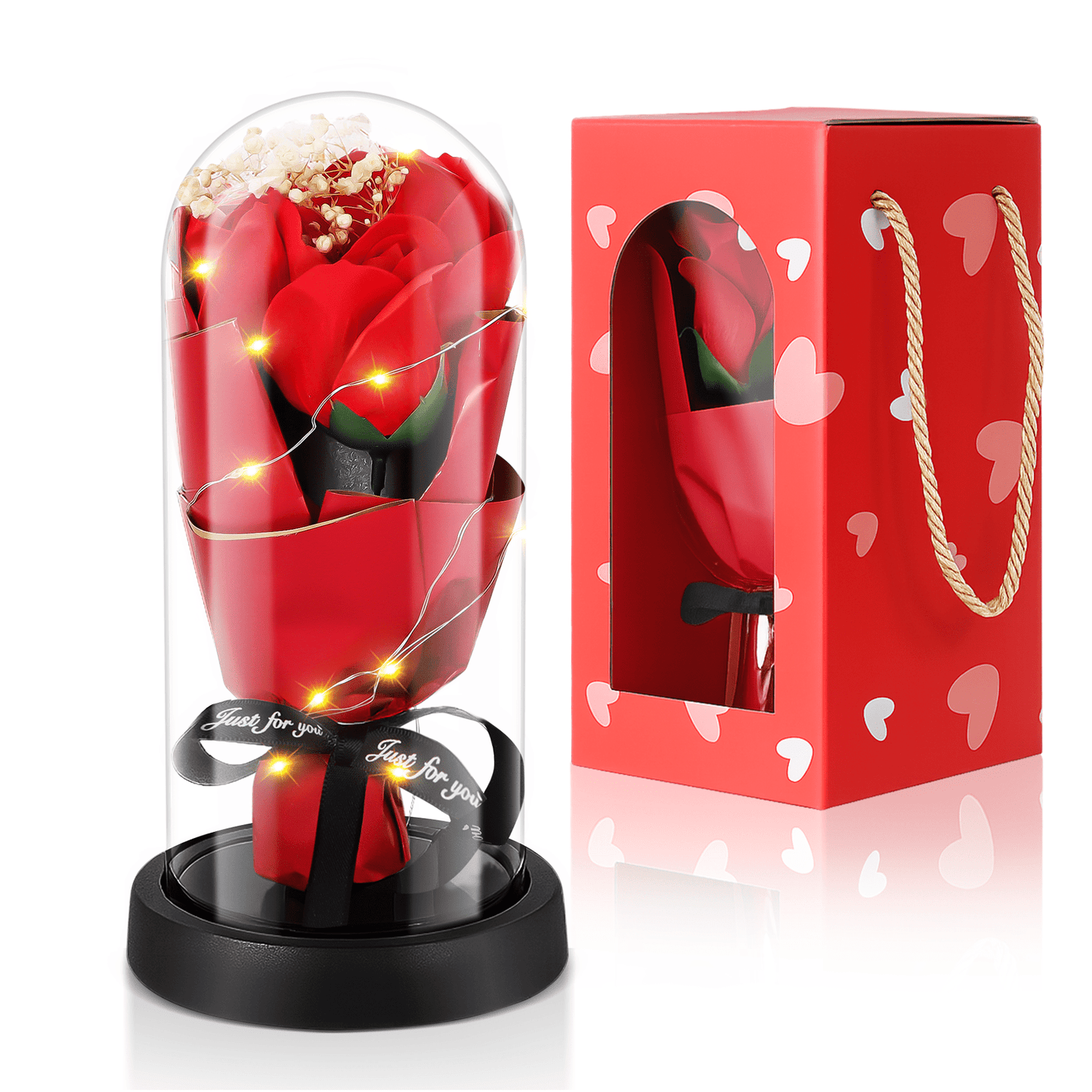 Valentines Day Eternal Flowers Bouquet, Red Rose Artificial Flowers for Mom Women Her, Unique Anniversary Christmas Birthday Gift, Home Decor