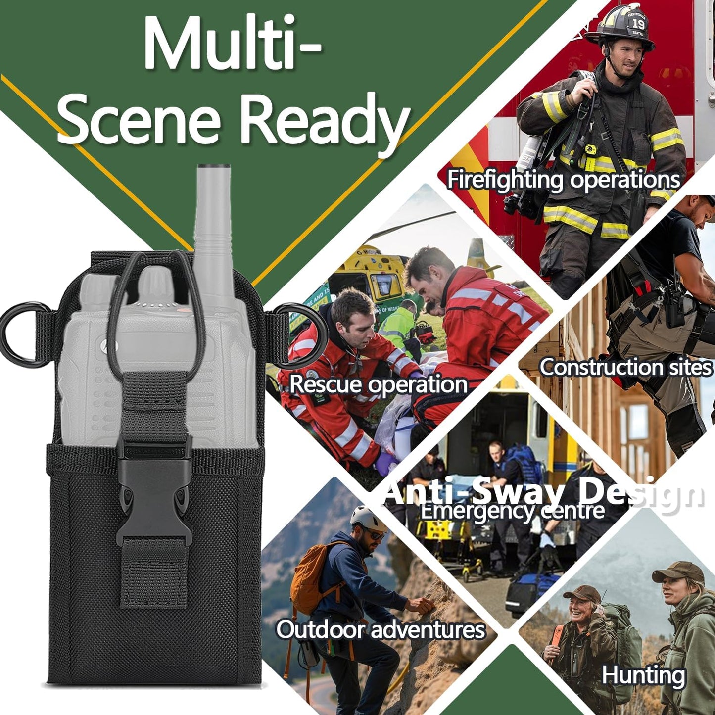 Radio Holster for Firefighter Bundle Set, Includes Radio Strap and Moveable Mic Holder for EMS EMT Firefighters