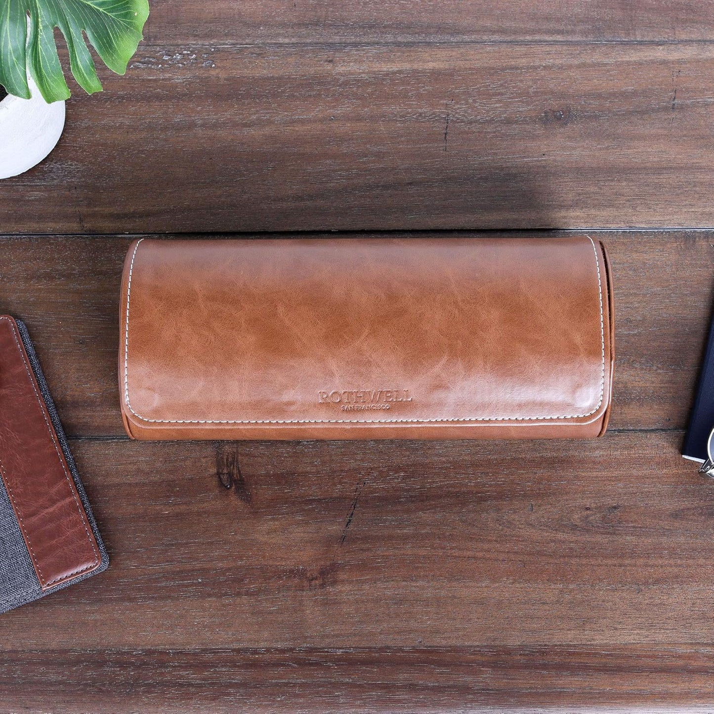 Luxury Leather Portable Watch Roll Travel Case for 3 Watches | Tough Portable Protection, Fits All Wrist Watch & Smart Watches up to 50Mm (Tan/Brown)