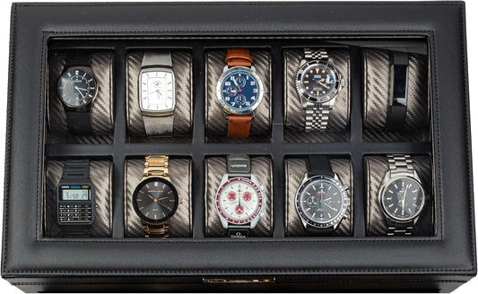 Mens Watch Box Storage Case for Large Watches, PU Leather Organizer, Wrist Display Holder, Watch for men