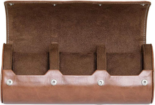 Luxury Leather Portable Watch Roll Travel Case for 3 Watches | Tough Portable Protection, Fits All Wrist Watch & Smart Watches up to 50Mm (Tan/Brown)