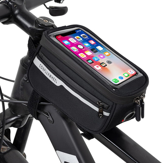 Mountain Bike Phone Mount Bag, Waterproof Bike Top Tube Bag, Compatible with Phones up to 6.8 Inches