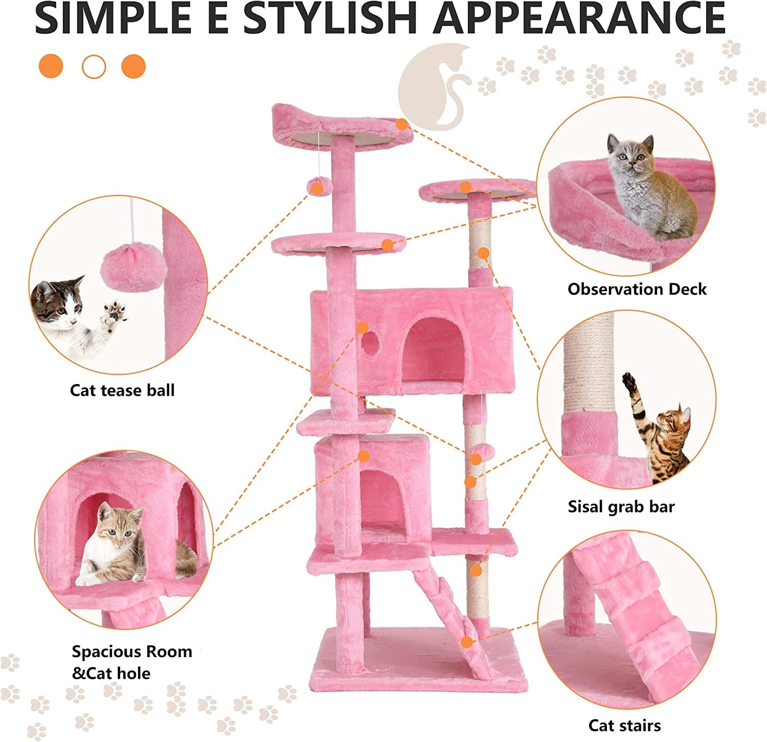 54-Inch Kitten Activity House with Cat Scratching Posts and Playful Toys in Pink