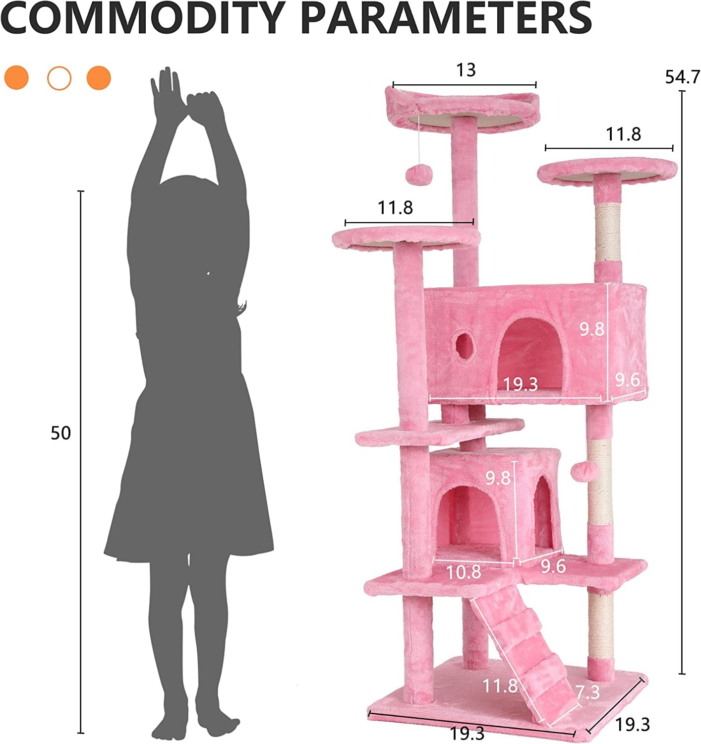 54-Inch Kitten Activity House with Cat Scratching Posts and Playful Toys in Pink