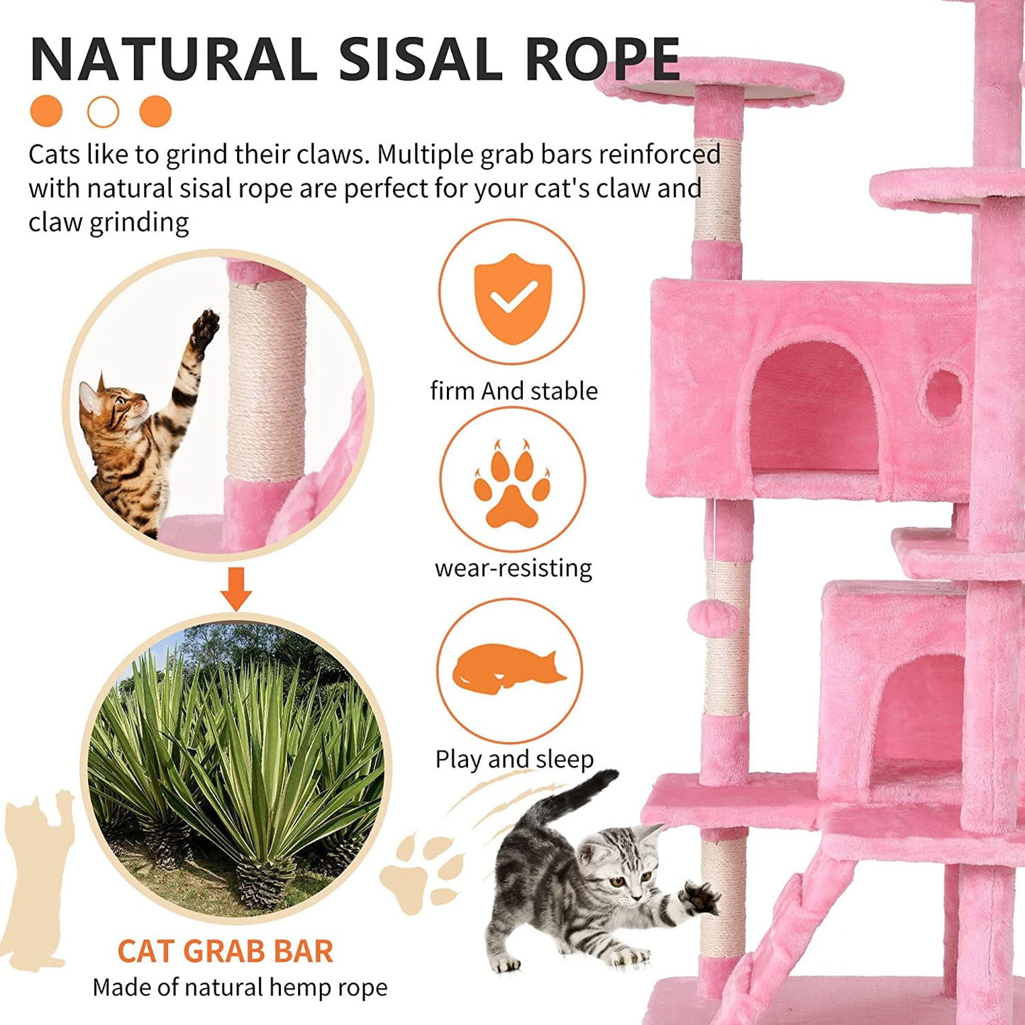 54-Inch Kitten Activity House with Cat Scratching Posts and Playful Toys in Pink